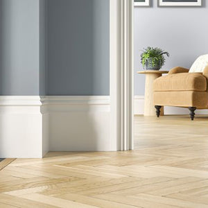 5.49mtr 25mm x 219mm White Primed Double Sunk MDF Skirting Board