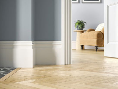 5.49mtr 25mm x 219mm White Primed Double Sunk MDF Skirting Board